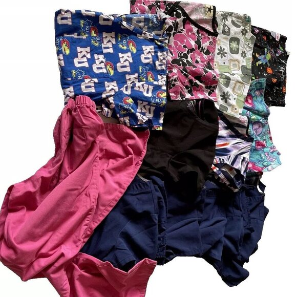 Scrubs Size Small S Tops Nurse Floral Bright Prints Medical School Lot of 11 - Picture 1 of 12
